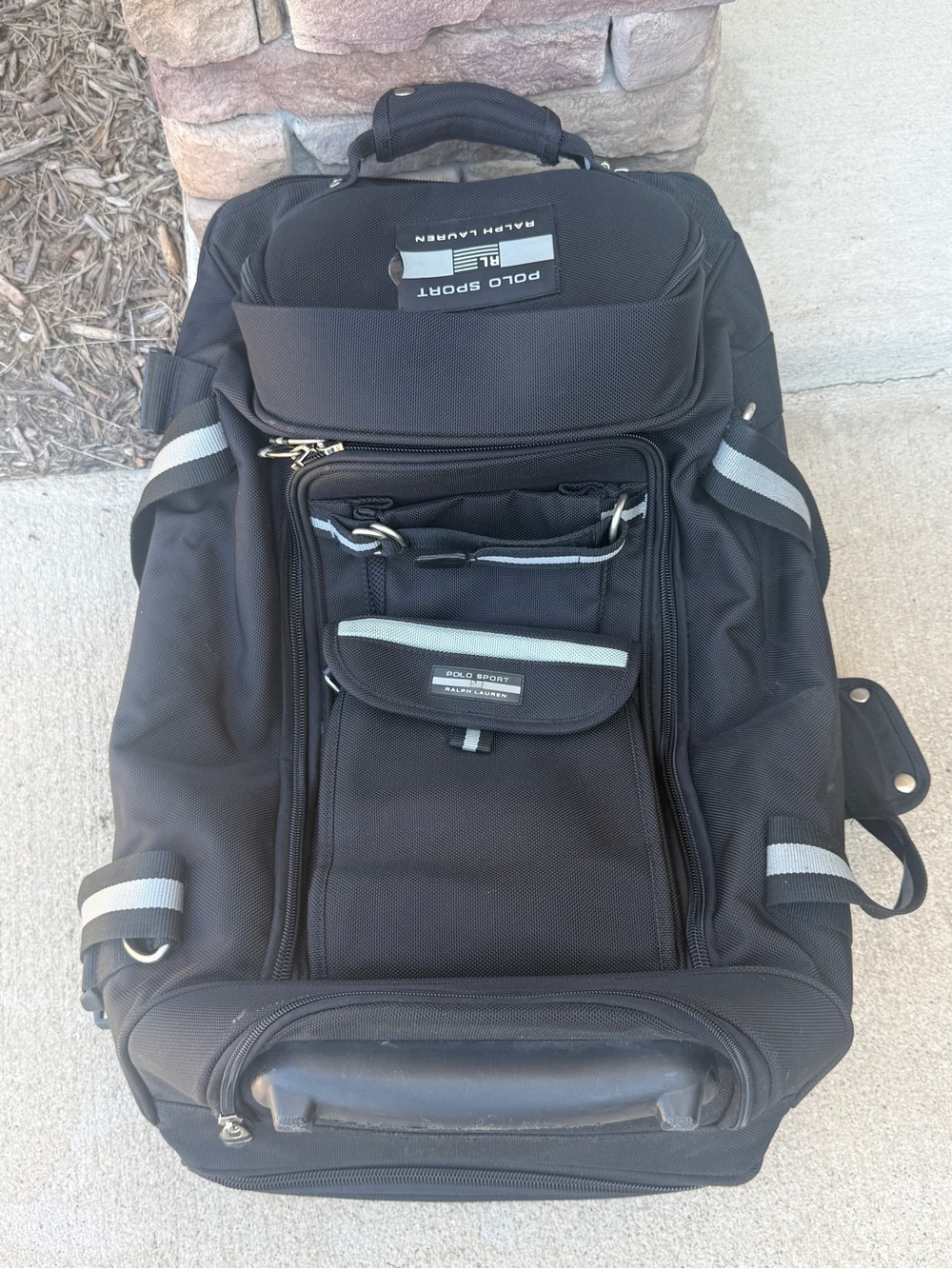 Large Black Polo Ralph Lauren Travel Rolling Duffle Bag